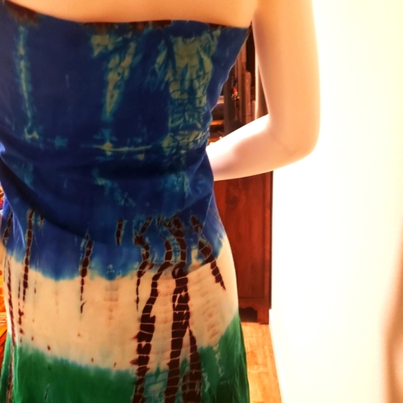 SOLATAIRE Teal Blue Brn Wht Tie Dye Dress- Vintage-NWT-L - Picture 8 of 8